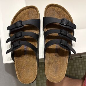 Black Triple-Strap Cork Footbed Women’s Sandals